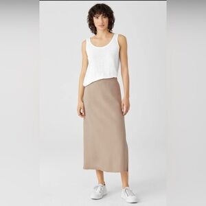 Eileen Fisher Silk Cotton Blend Midi Skirt Taupe Boho Quiet Luxury Lagenlook M